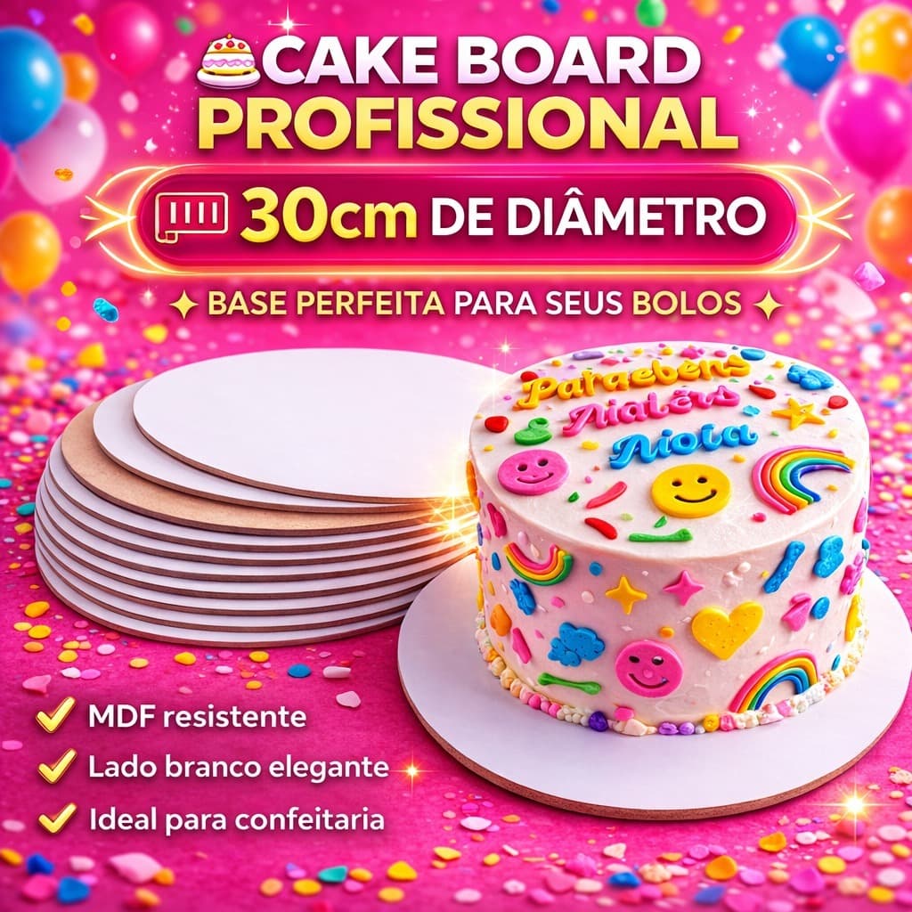 Kit 10 Cake Board 30cm Tabuleiro Bolo Bolacha Mdf Branco Redondo