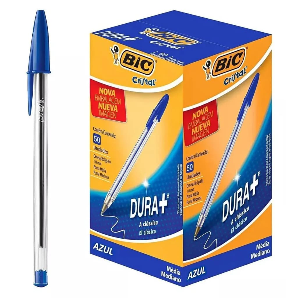 Caneta Bic Azul Esferográfica Caixa Com 50 Unidades e Kit De 25 Unidades