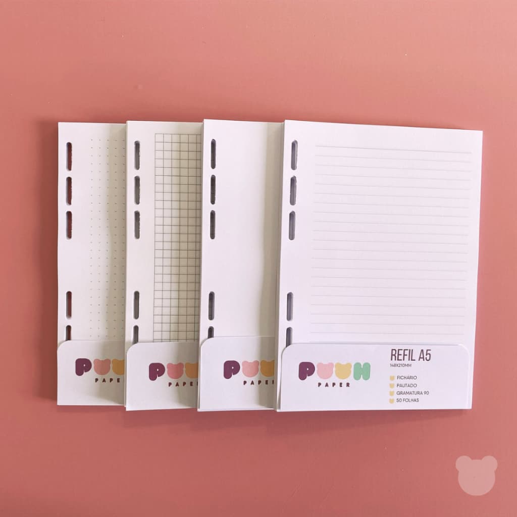 Refil Fichário Caderno Argolado Universal 4 e 6 Furos 50 Folhas A5 - Pautado, Quadriculado, Pontilhado, Liso