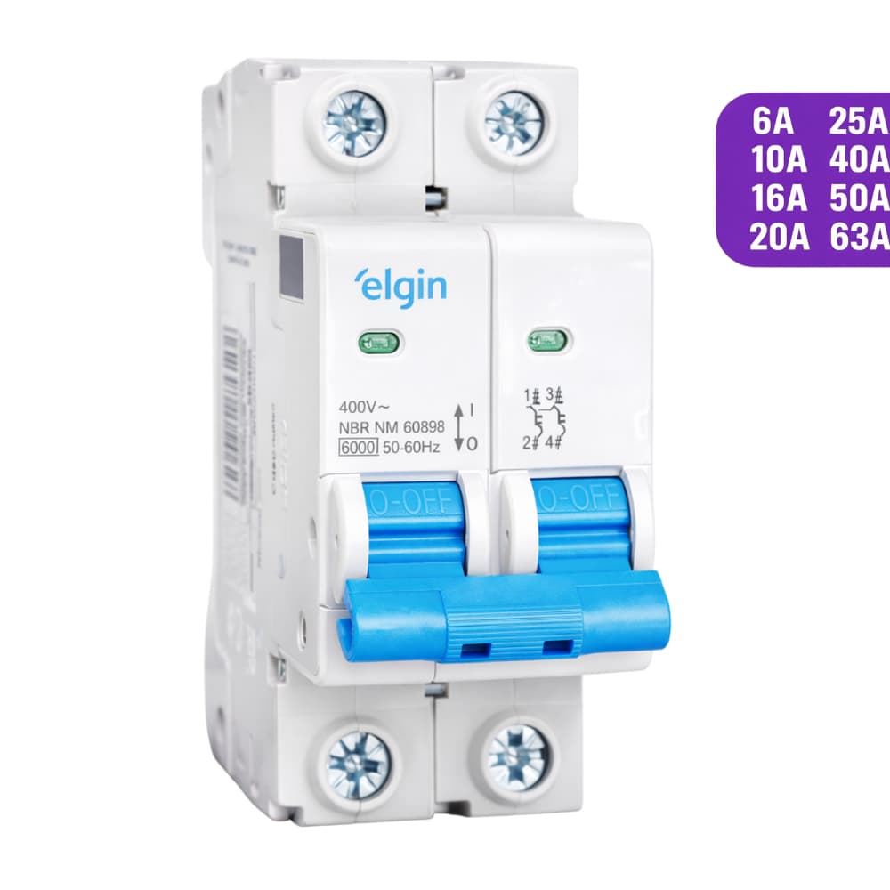 Disjuntor Bipolar Duplo 2 Polos Elgin 2p Curva C 6a 10a 16a 20a 25 32 40 50 63a
