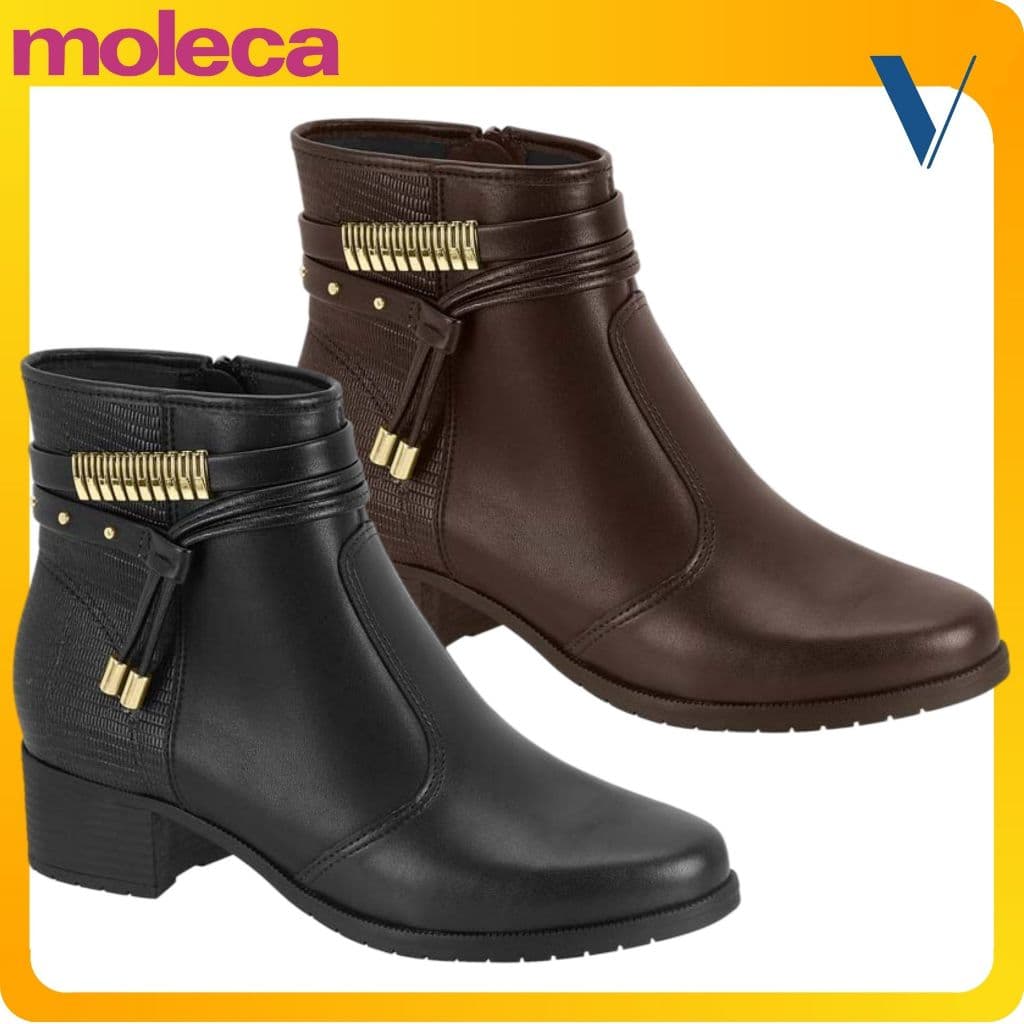 Bota Original Moleca Detalhe Cano Baixo Macia Acolchoada Salto Médio Bonita Estilosa Envio Rápido