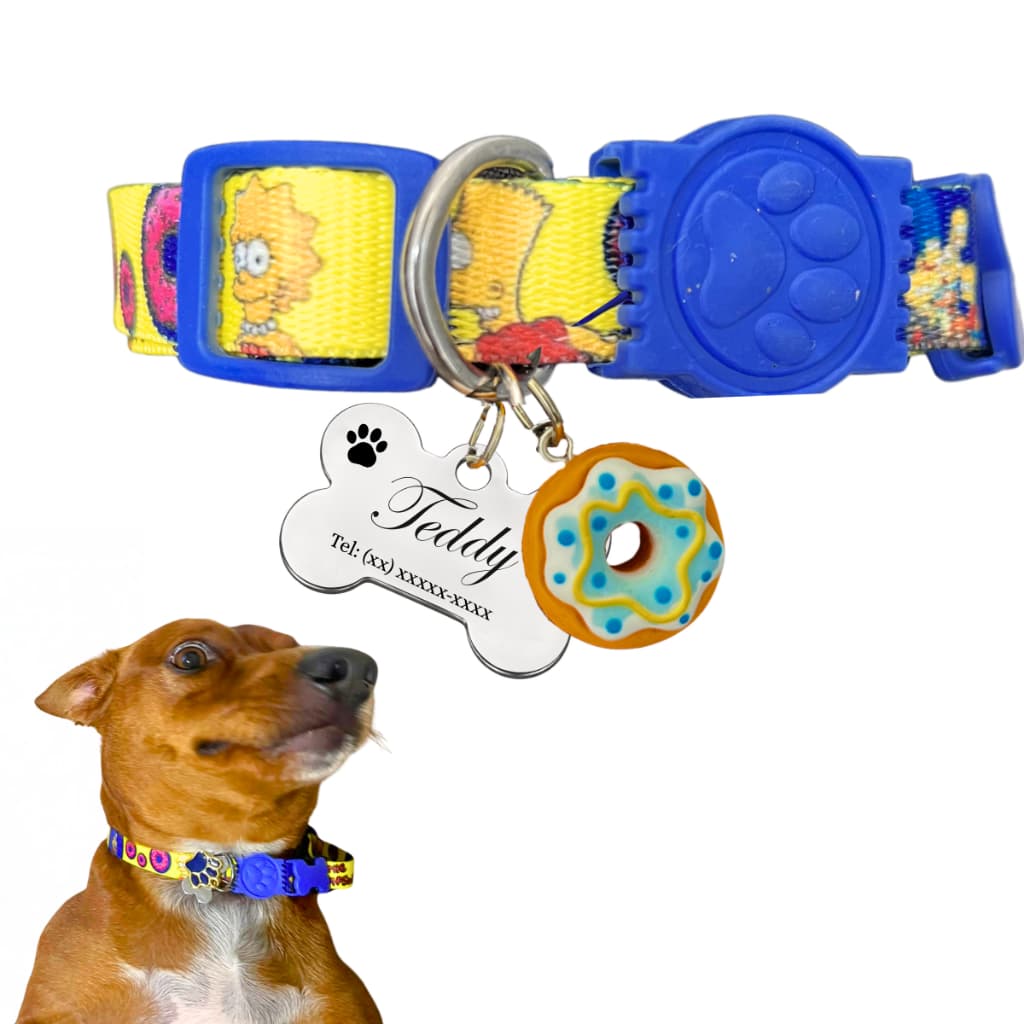 Coleira Com Pingente Plaquinha de Identificação Para Cachorro e Gato Personalizado Com Nome e Telefone