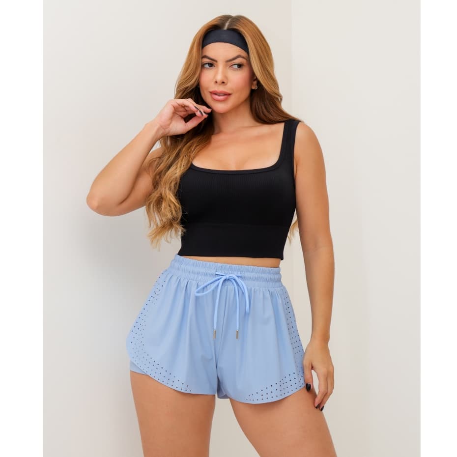 Shorts Duplo Feminino Fitness Academia Esportivo Yoga Elástico Poliamida Com Bolso 3RD SD1780