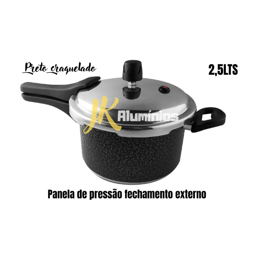 Panela de pressão 2,5 Litros Fechamento EXTERNO - Preto craquelado
