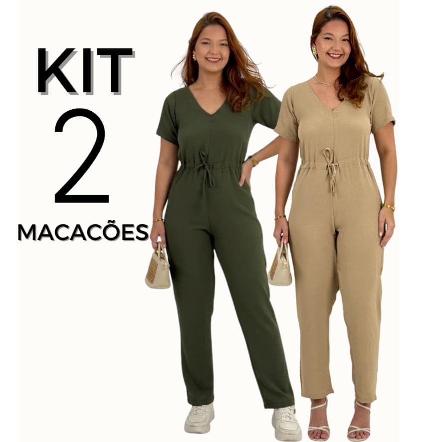 Kit 2 Macacão Feminino Longo Duna Com Ajuste Lançamento