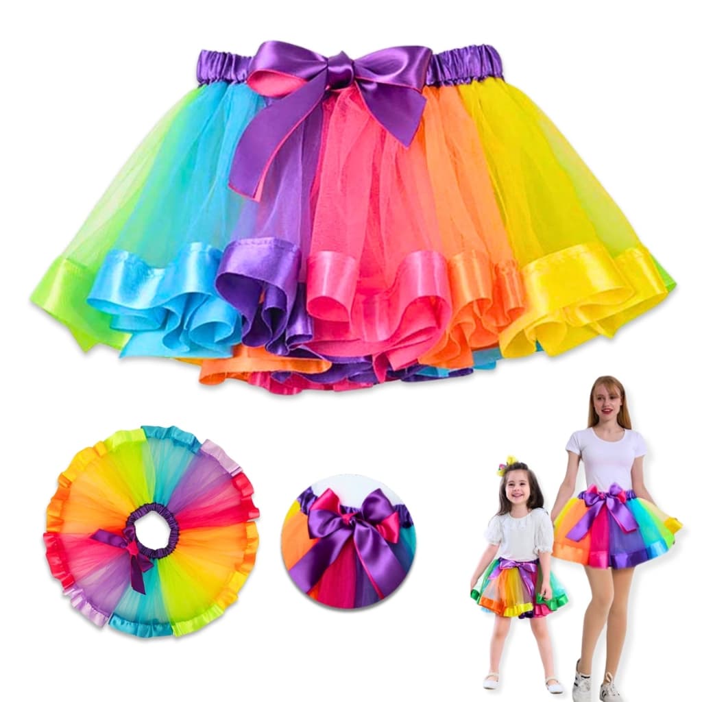 Saia Tule Carnaval Colorida Fantasia Infantil E Adulto Tutu Com Laça Três Camadas De Tule Festa Escola Unicórnio Junina