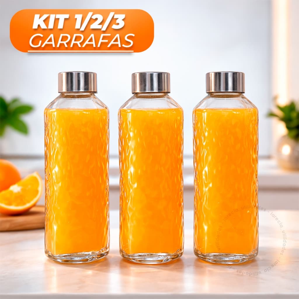 Kit 1, 2 ou 3 unid Garrafa EFFECT CHESS LINES Quadrada 1 Litro Vidro Tampa Inox Geladeira