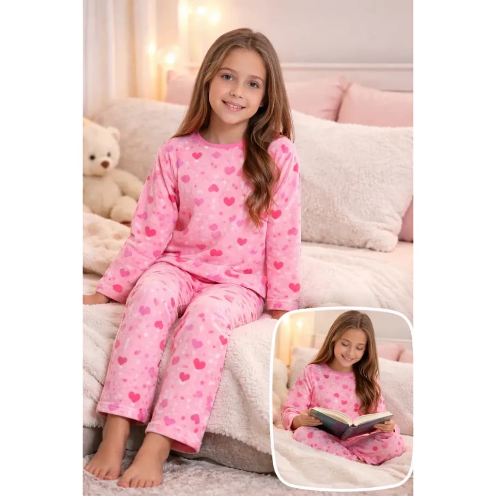 Pijama Infantil  Menina Inverno Plush Manga Longa Soft Quentinho Estampado Sortidos