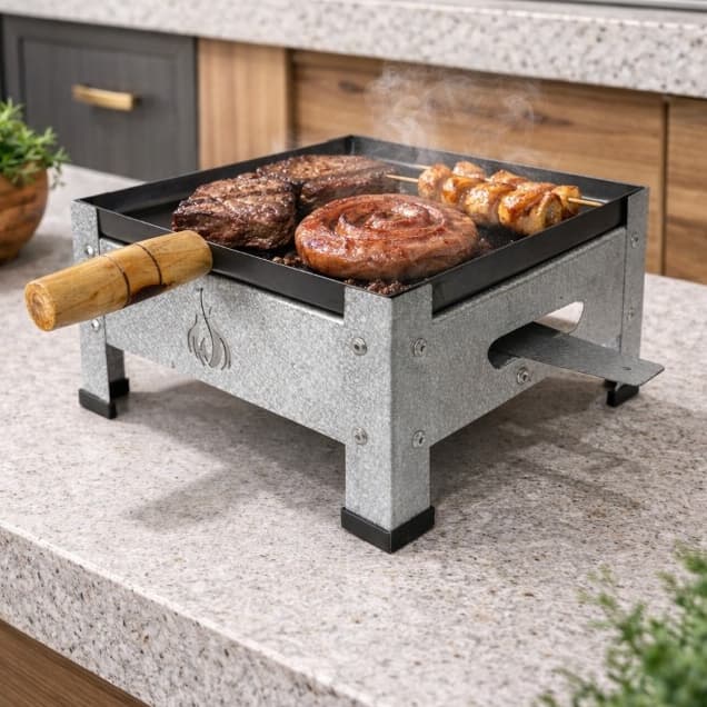 Chapa a Álcool Mini Fogareiro Churrasqueira 1 Boca Multiuso Bifeteira Portátil