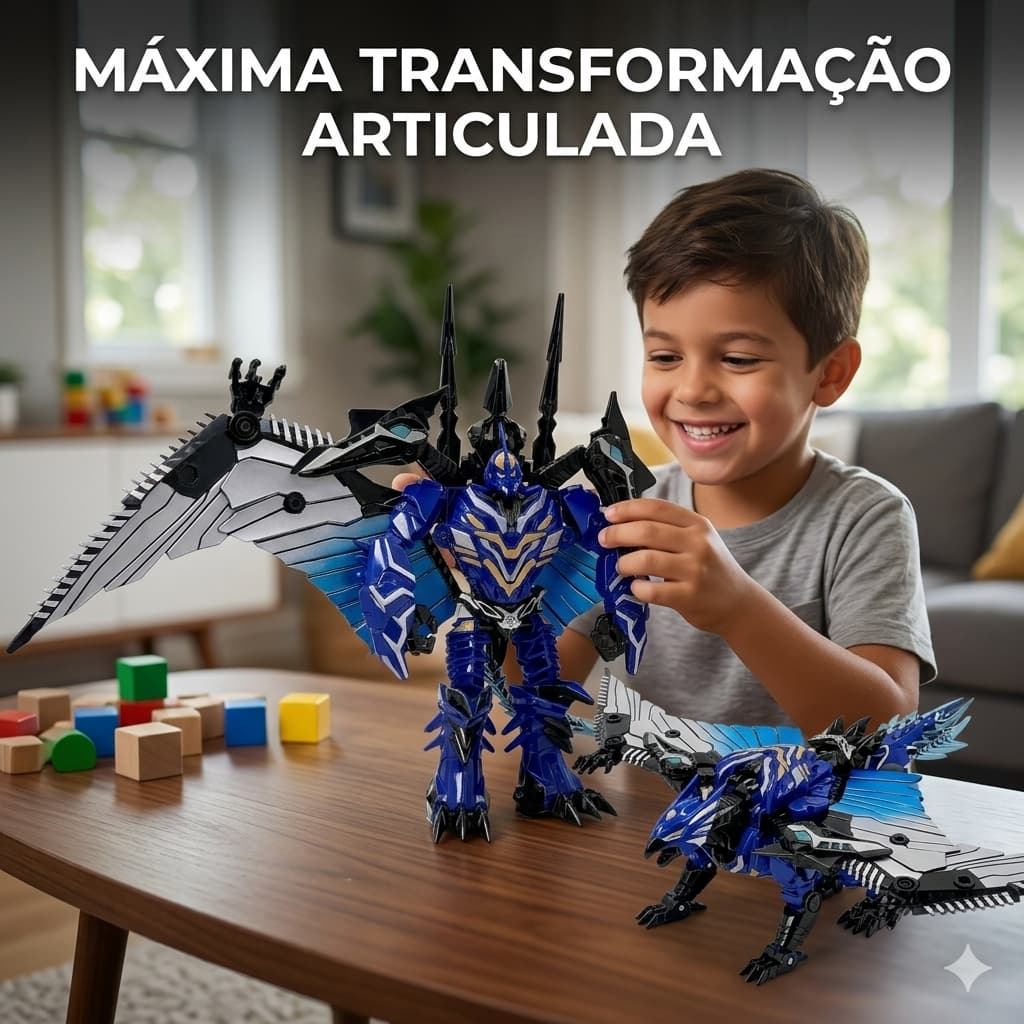 Boneco Robô Dinossauro T-Rex Super Charge 2 em 1 Brinquedo Articulado Transforma Tiranossauro Rex Grande Infantil Menino