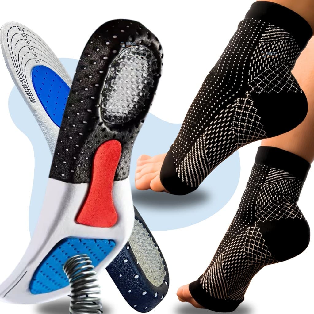 Kit Combo Ortopédico Meia de Compressão Para Inchaço + Palmilha Alívio Dor Esporão E Fascite