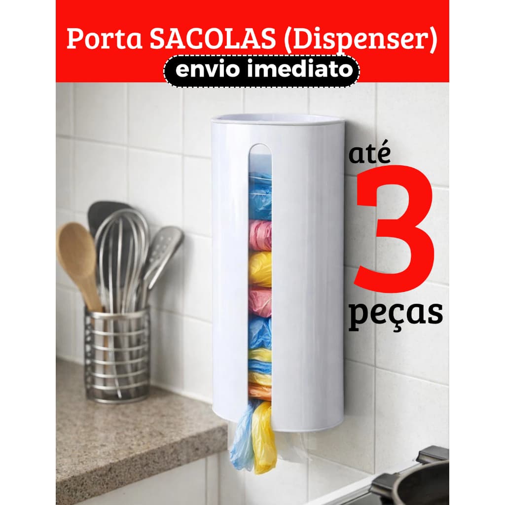 Dispenser Organiza Sacolas Puxa Sacos Lixo Parede E Cozinha