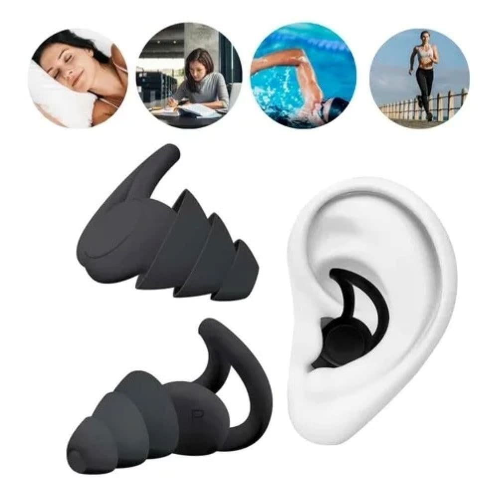 Protetor de Silicone Tampao De Ouvido Preto Protetor Auricular Dormir Contra Ronco 3 Camadas