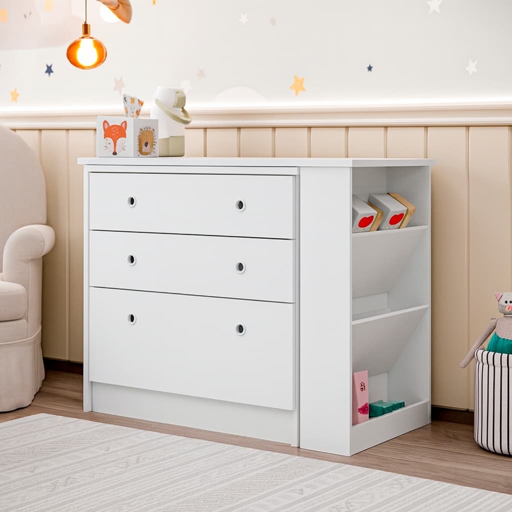 Cômoda Giratória 3 Gavetas Branco Quarto Infantil bebe Organizadora Gaveteiro com trocador Multiuso