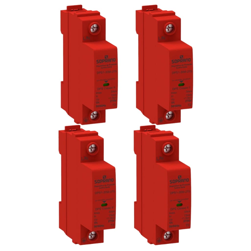 Kit 4 Dispositivo Protetor Contra Surtos Anti Raio Dps Monobloco 1P 15-30KA 275VAC - DPS1-30M-275