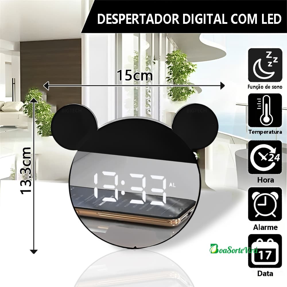 Relógio Despertador Digitalde Mesa Com LED Alarme Inteligente De Corativo Para Cabeceira Multifuncional Moderno