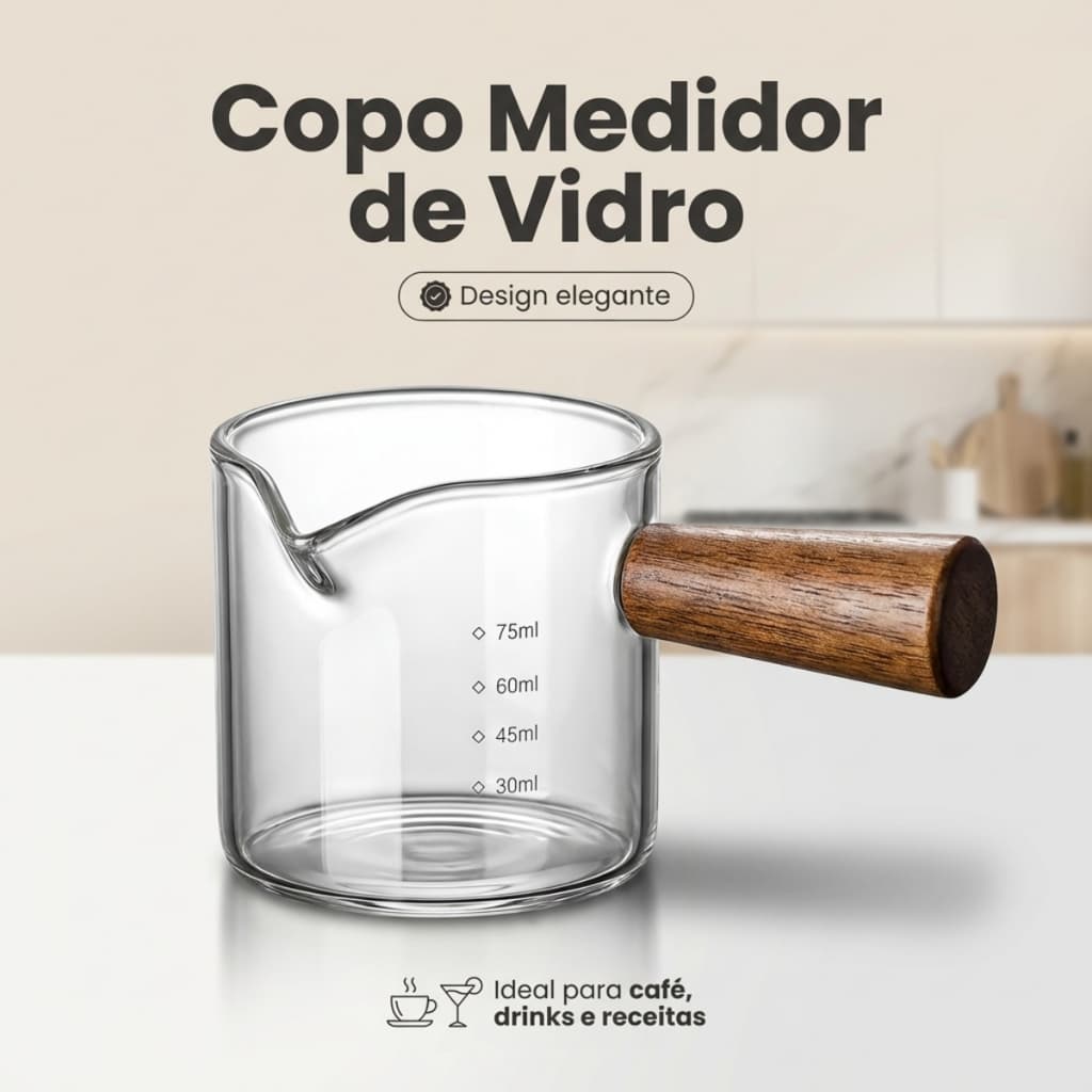 Copo Medidor de Vidro 75ml Café Expresso Leite Chá Barista Cozinha Confeitaria Medida Exata em ml