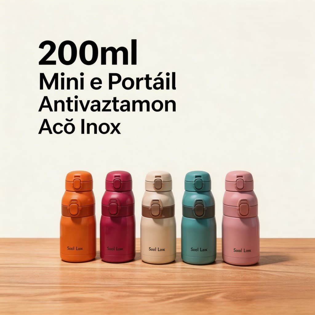 Mini Garrafa Térmica Inox 200ml com Tampa Pop-up Portátil Antivazamento