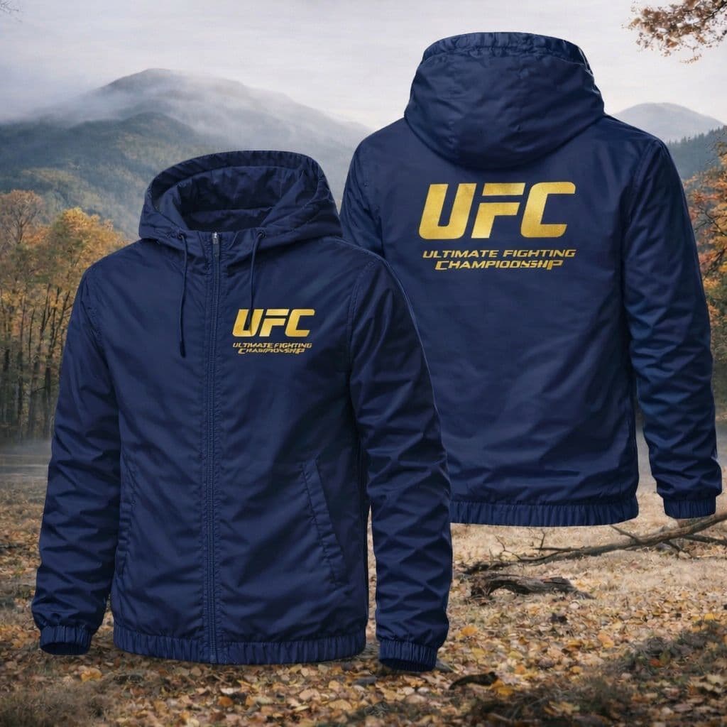 Jaqueta Corta Vento Masculina UFC Fighting Estampa Exclusiva Com Capuz, Bolso e Zíper  Academia Corrida Esportes Fitness
