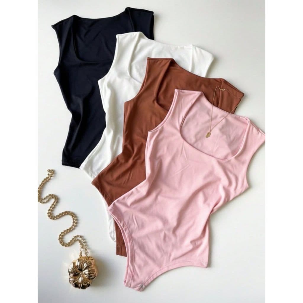 Body Feminino Decote Quadrado Regata Alça Larga Suplex Liso Confortável Tipo Blusa Colada Blusinha