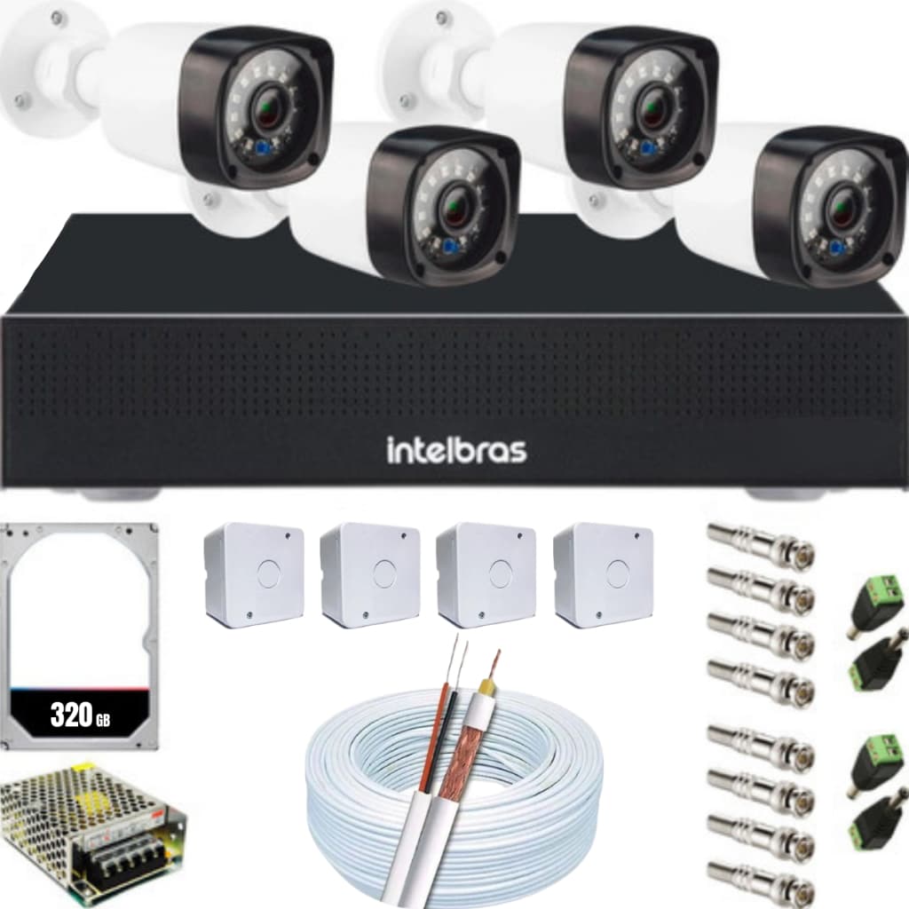 Kit 4 Cameras Segurança Residencial Dvr 1204 Intelbras Com Acesso Via Celular