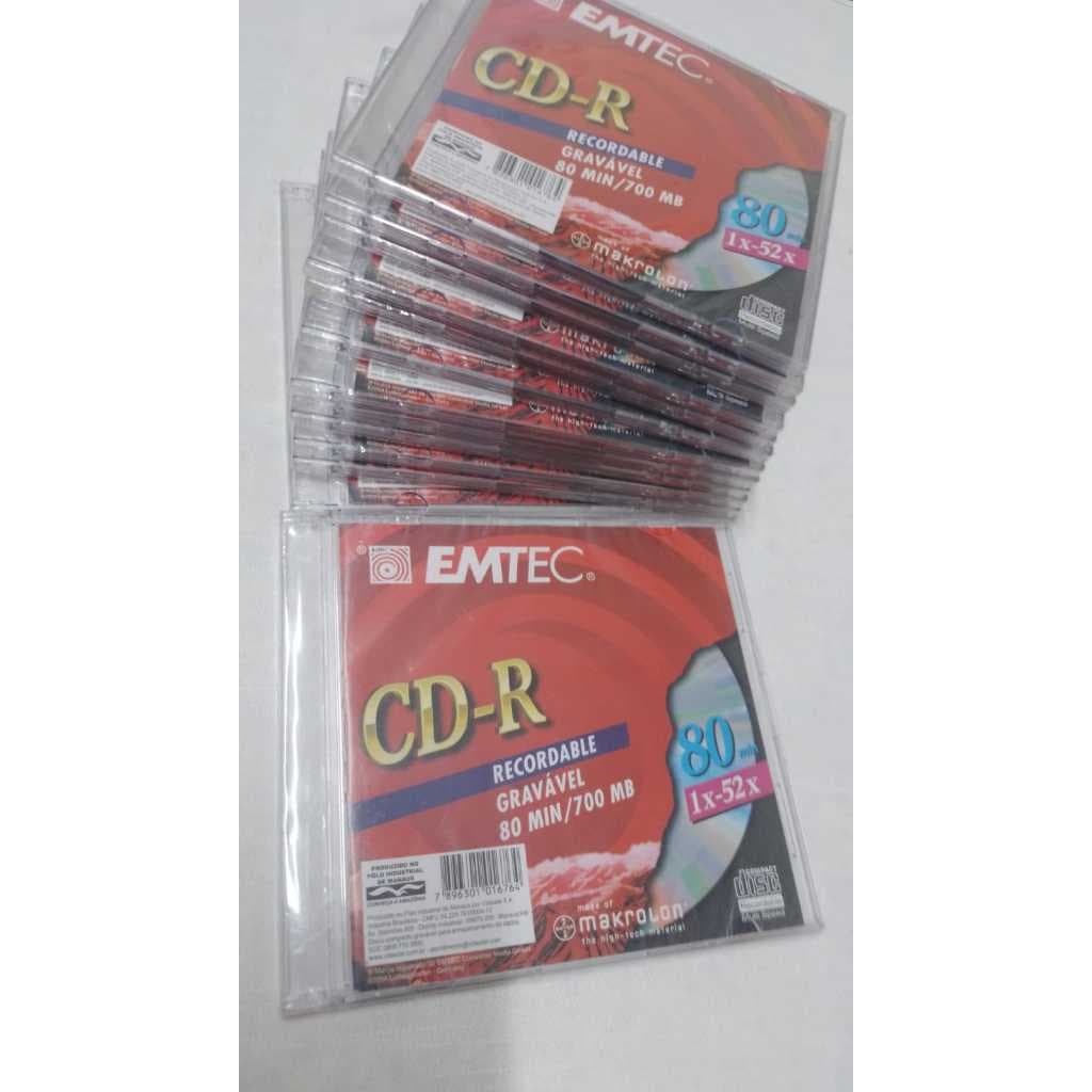 cd - 13 unidades cds emtec - cd-r 80 min / 700 mb - acrílico -