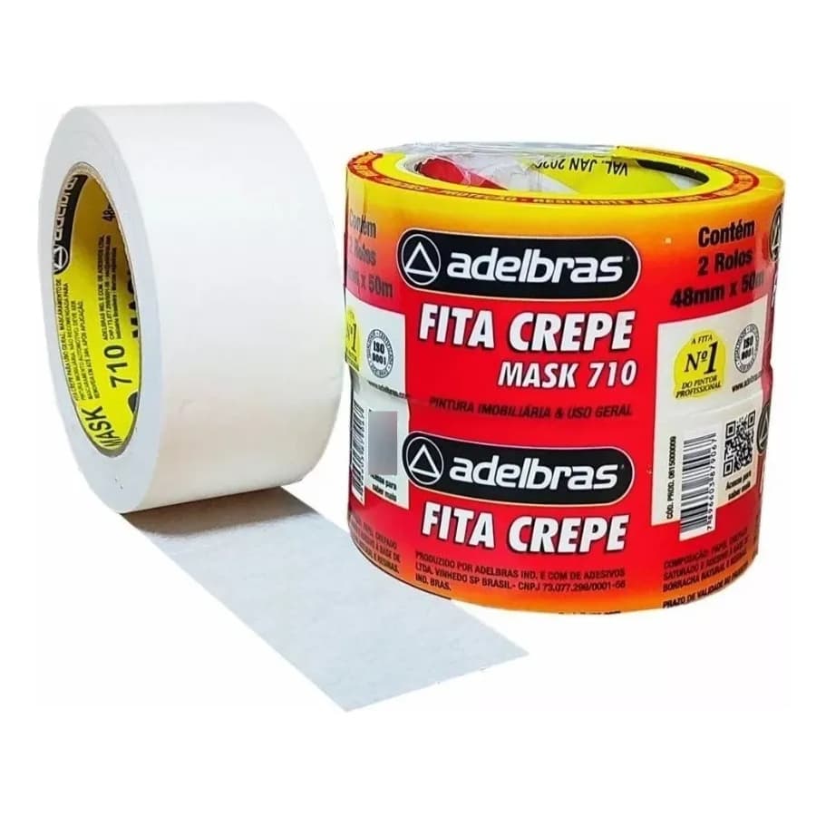 Fita Crepe Uso Geral Adesiva Branca 50 Metros Adebras Mask 710 Marcação Artes Parede 18mm 24mm 48mm