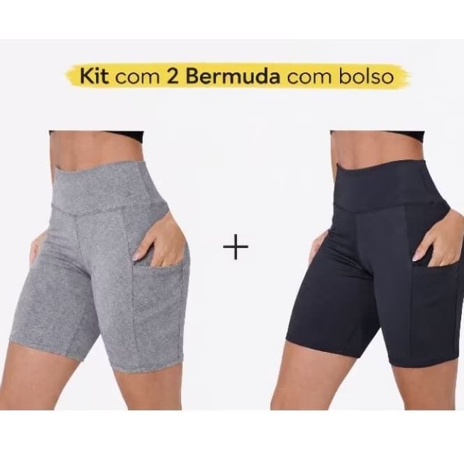 KIT com 2 BERMUDAS em Suplex  com BOLSO Lateral - Conforto - Dia a Dia - Academia