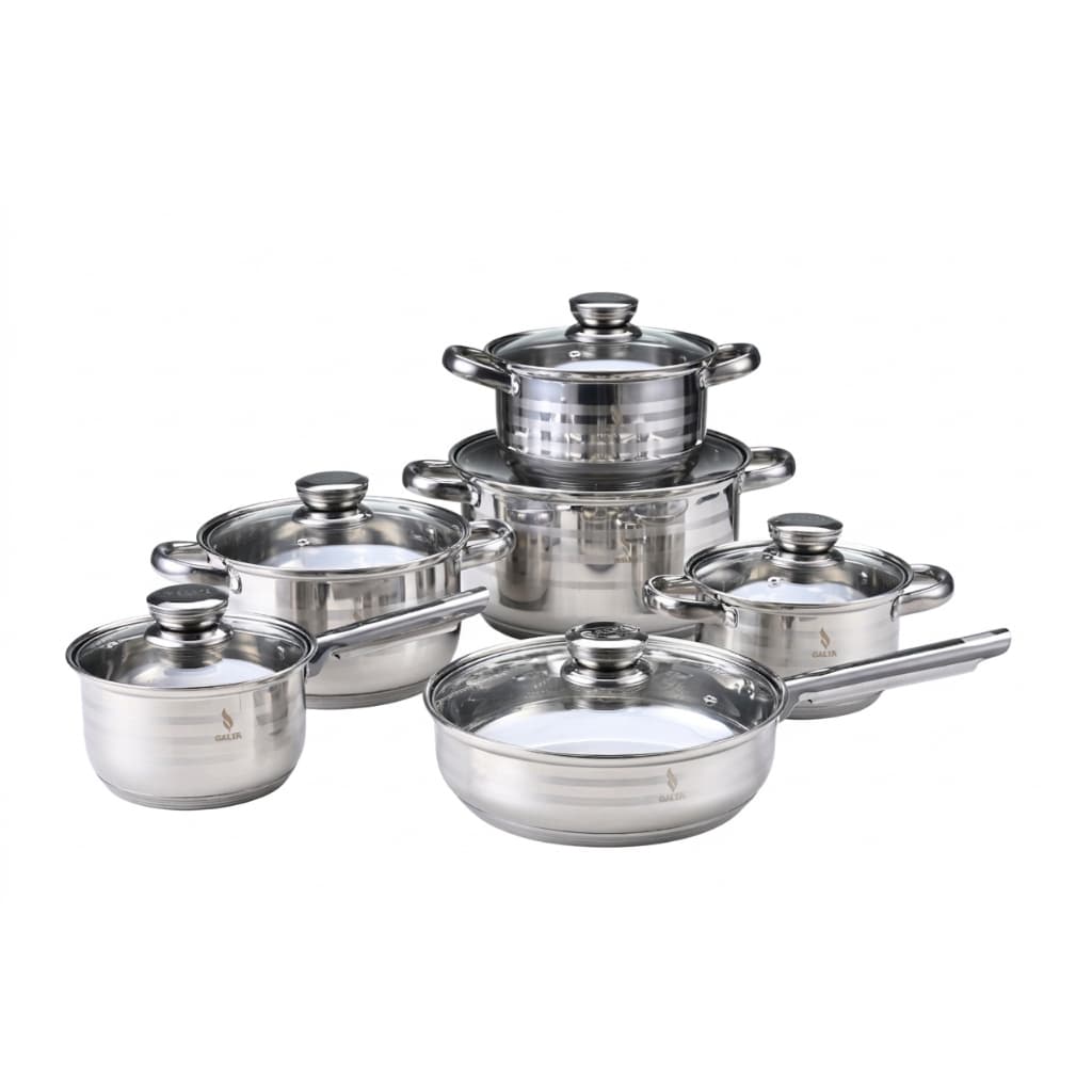Jogo De Panelas Galya 12 Peças Inox Compatível fogão Indução e Gás