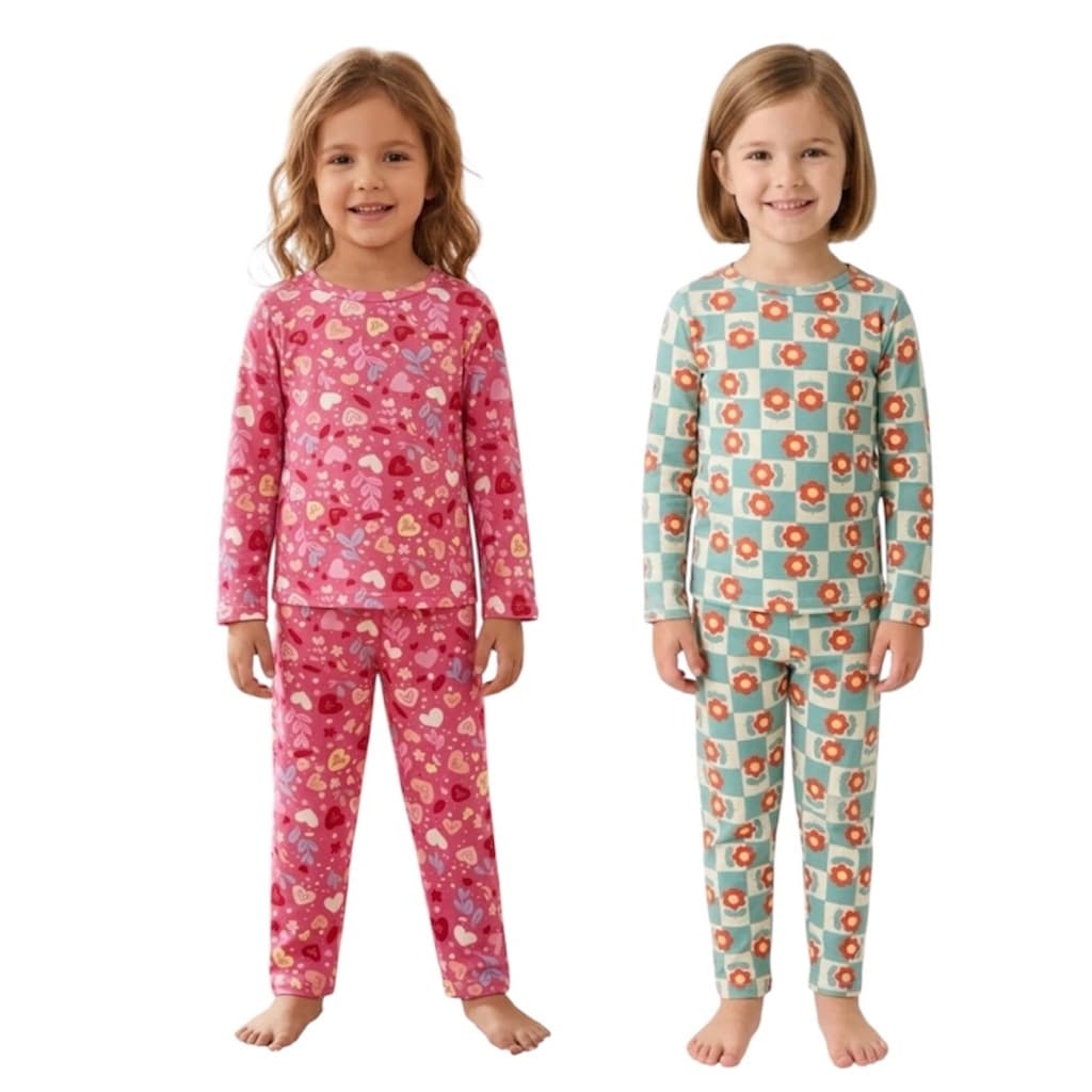 Pijama Longo Infantil Feminino Inverno Conjunto Calça + Blusa de Manga Estampa Divertida  1 a 10 anos