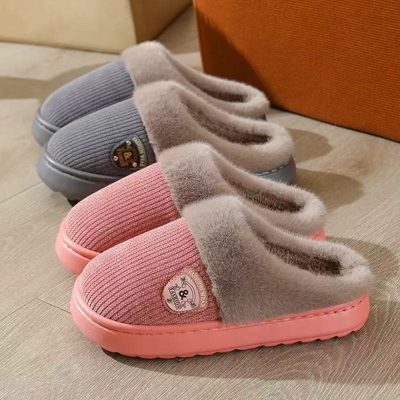 Chinelo Feminino liso canelado De Inverno Antiderrapante FlexíVel Quente De Inverno