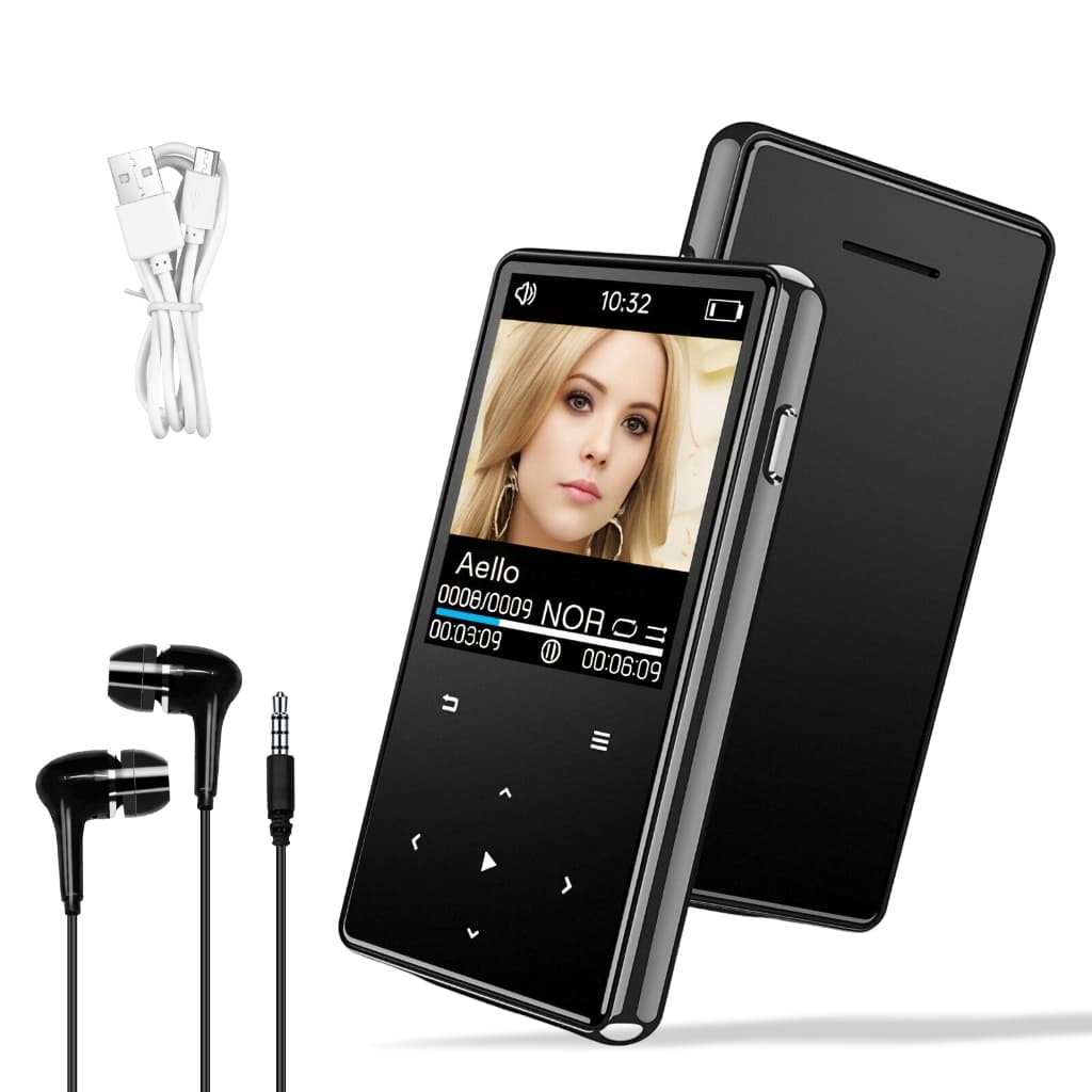 Leitor de MP3 Bluetooth 5.0 16GB Som HIFI, Expansível até 128GB, Tela 1.77" Ideal para Estudos e Esportes