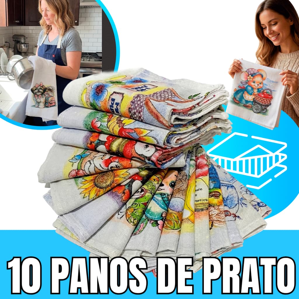 10 Panos De Prato E Copa Grande Estampado Bainha 100% algodão Atacado 68x40 Cm
