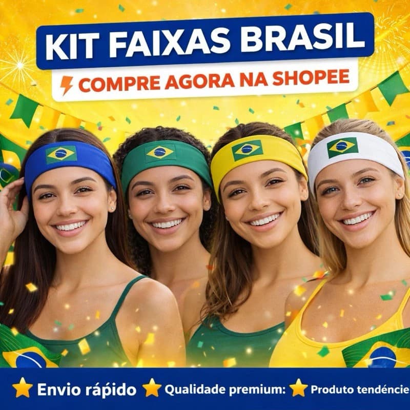 Faixa de Cabelo Bandeira do Brasil Verde Amarelo Azul e Branco Kit Copa