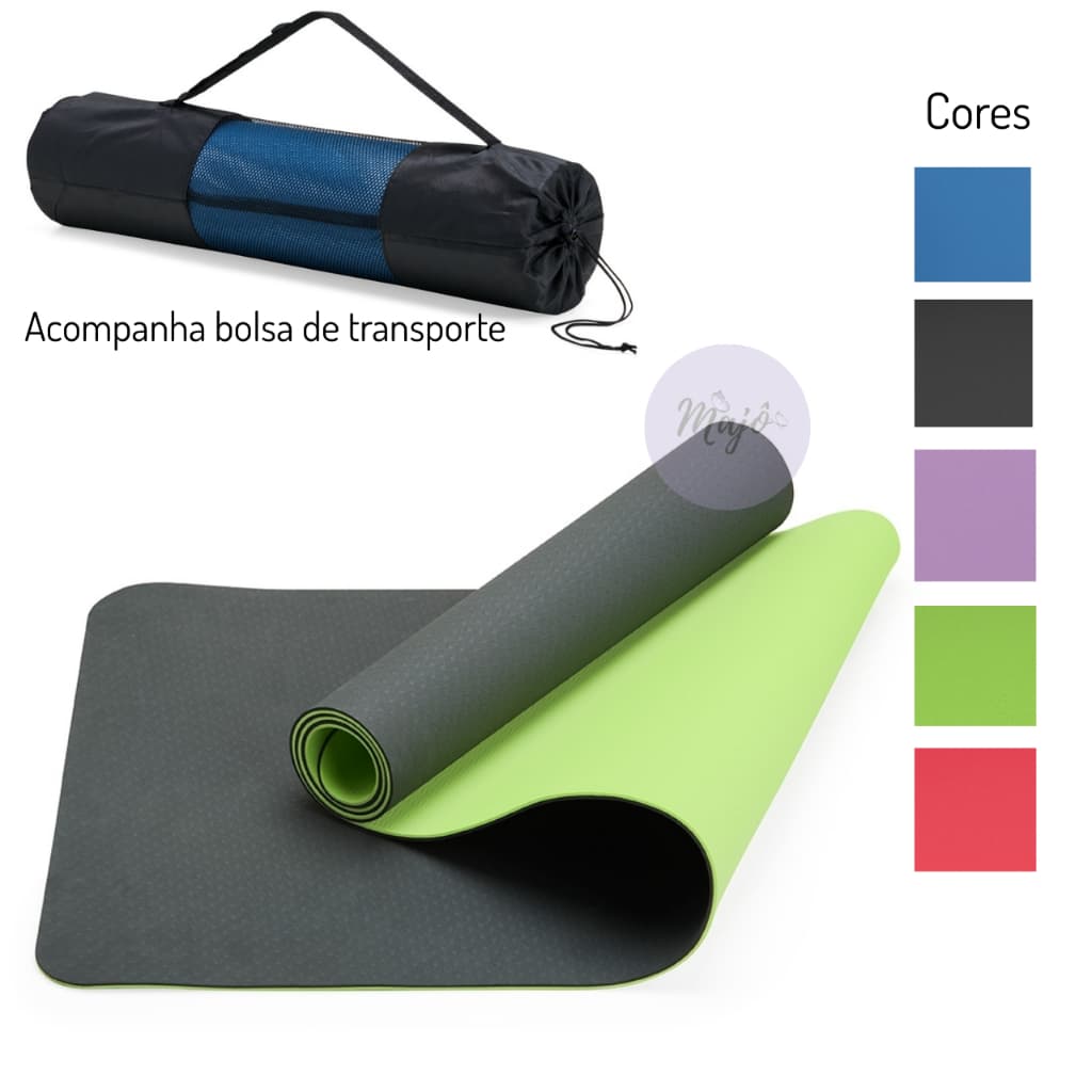 Tapete Yoga Pilates TPE Ecológico Bolsa transporte incluída Confortável Fitness Ginastica aula casa