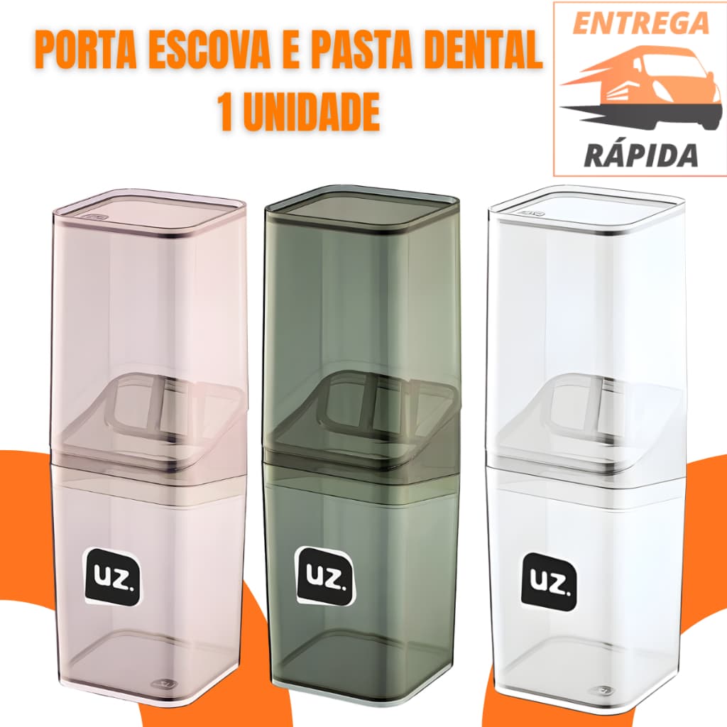 Porta Escova e Creme Dental Com Tampa De Banheiro Lavabo Luxo Plastico Acrílico Diversas Cores - UZ
