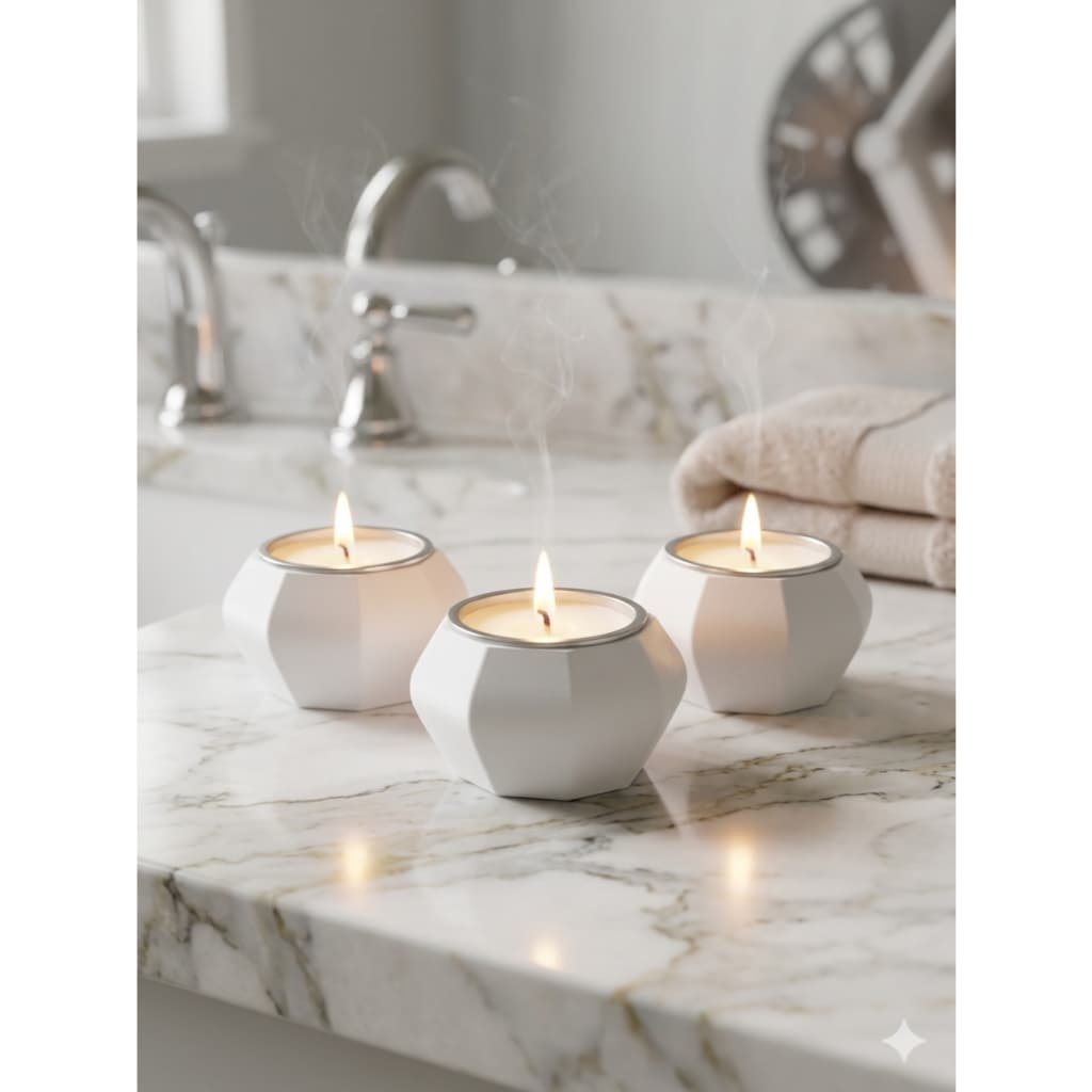 Kit 3 Unidades Mini Vaso de Gesso Decorativo com 3 Velas Aromáticas para Lembrancinha Decoração Evento Ambiente Quarto
