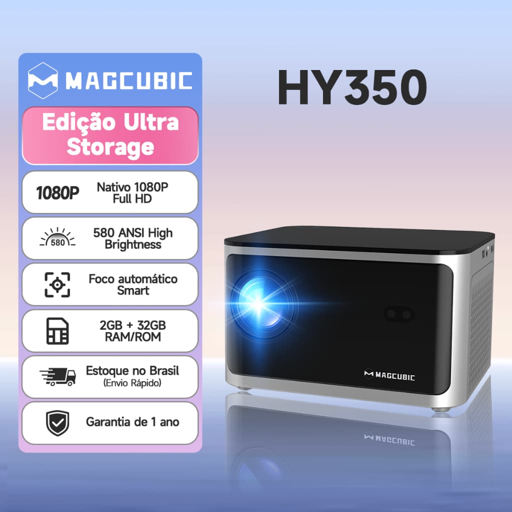   MAGCUBIC HY350 Projetor 580ANSI 1080P Full HD Home Theater Foco automático Assistente de voz