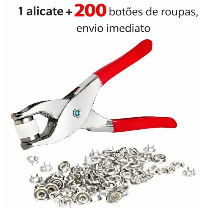 Alicate Aplicador Para Botão De Metal De Pressão Roupa Bebe com 200 botões de roupas