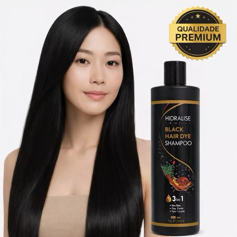 Shampoo Hair Dye 3 em 1 500ml Tonalizante Escurecedor Tintura Preta Com Extrato He Shou Wu