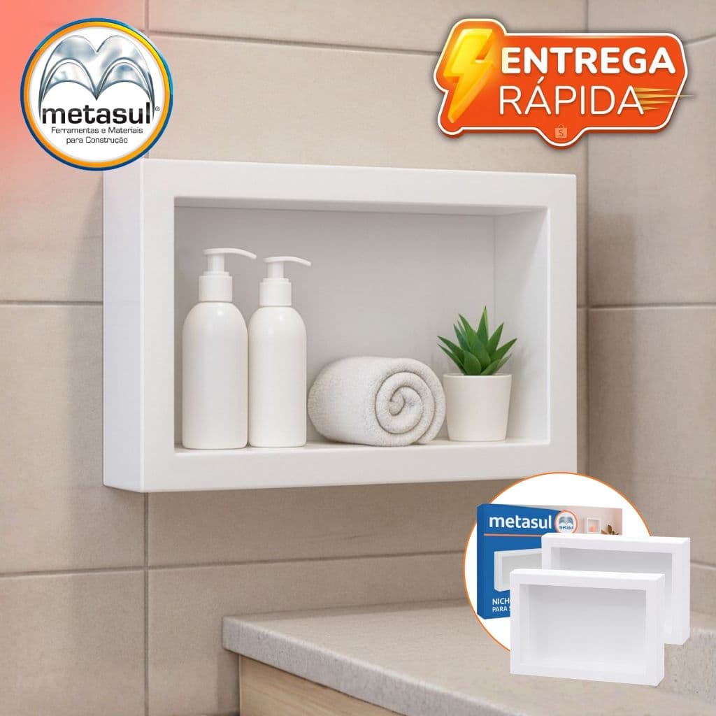 Nichos de Parede Sobrepor 28x40cm Banheiro Porta Shampoo Sem Obra Quarto Sala Multiuso Branco