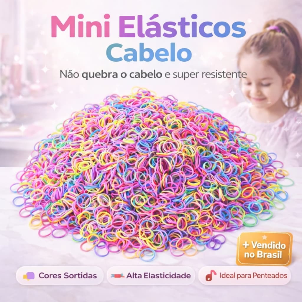 Kit 500/1000/1500/2000 Elásticos Silicone Cabelo Infantil, Rabo de Cavalo, Liguinha + Bolsa Brinde