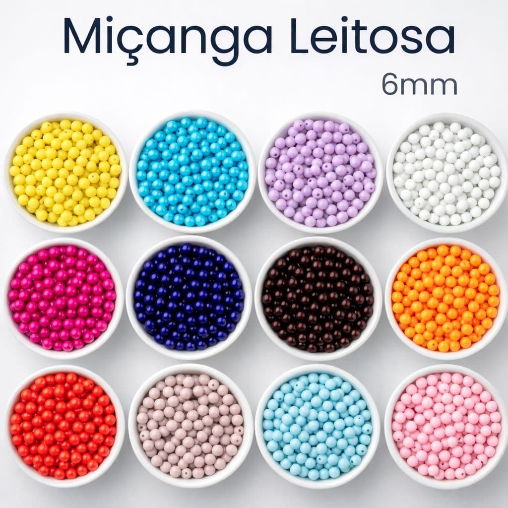 Miçanga Bola Lisa Leitosa 6mm p/ artesanato em geral Colar Pulseira Tiara Chinelos