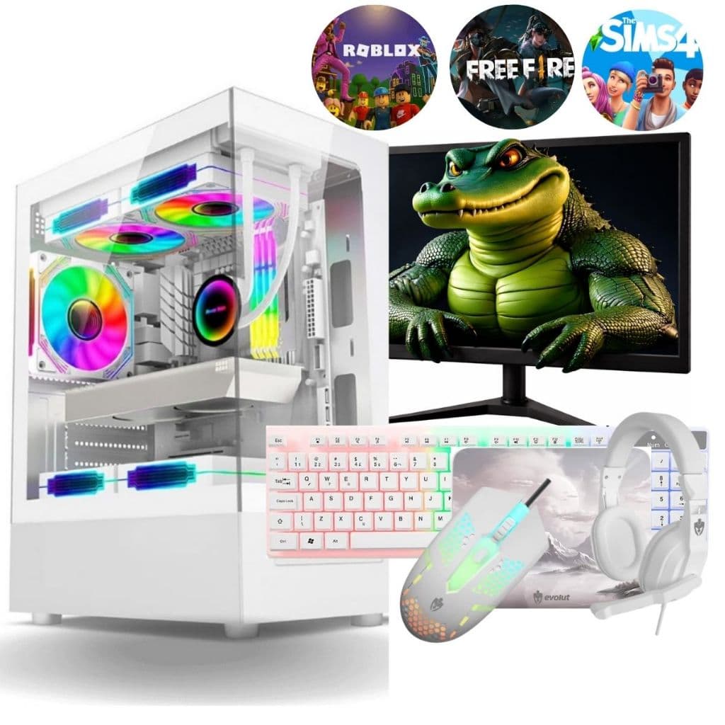 Computador Gamer Completo Branco i5 Memoria Ram 16GB Monitor Teclado Mouse Mousepad Headset