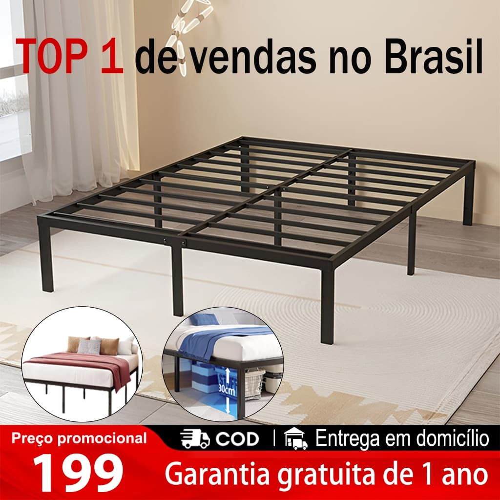 Estrado de Metal para Cama de Casal/Cama de Solteiro – com Suportes de Ripas de Aço，Dobrável e Fácil de Instalar