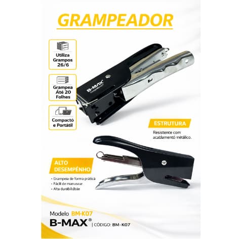 Grampeador BM-K07 profissional resistente com 1000 grampos aço pronto uso