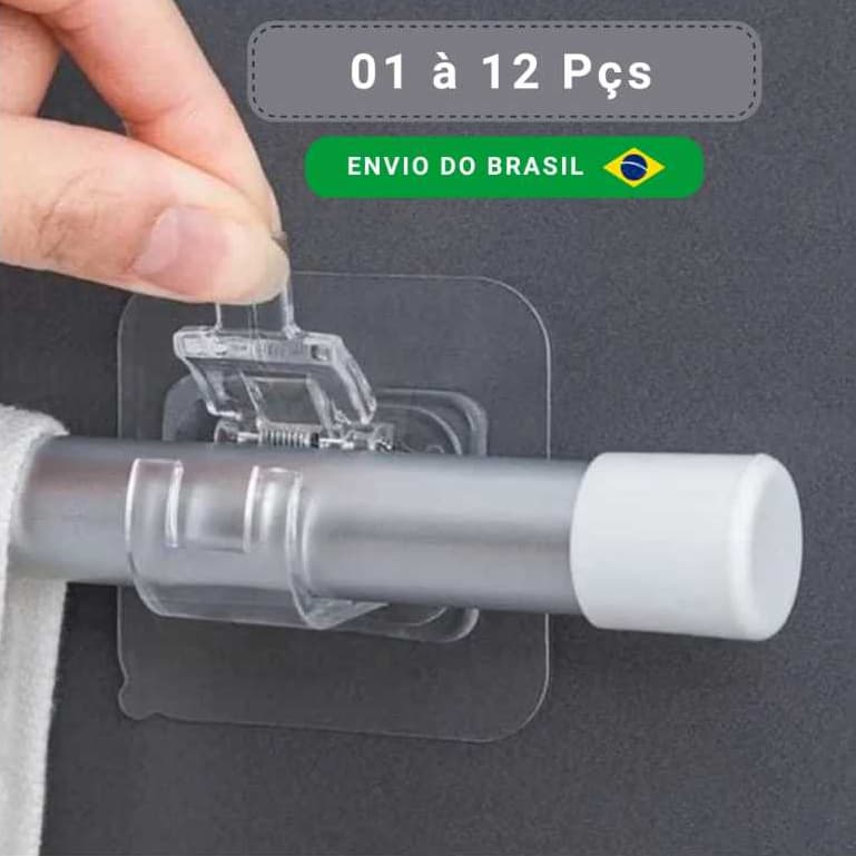 Kit 1 à 12 Ganchos Adesivos para Varão de Cortina Suporte Bastão sem Furar a Parede