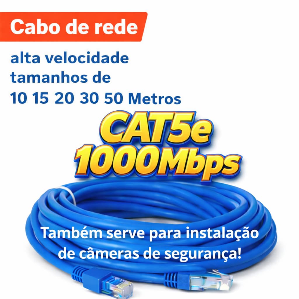 Cabo de Rede RJ45 Cat5e Internet 10m 15m 20m 30m Alta Velocidade Internet Estável 100 MHz Smartv Computador Roteador PC