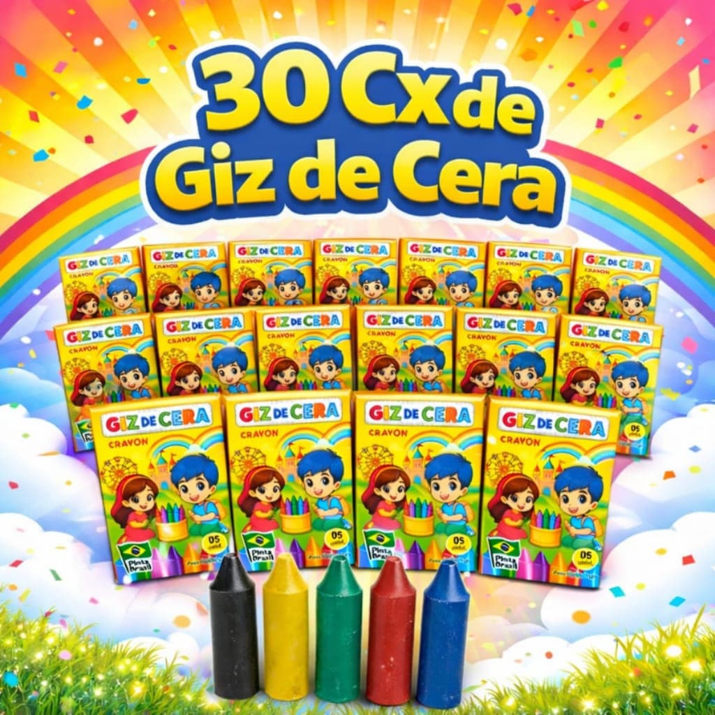 30 Caixa Mini Giz de Cera 5 Cores P/ Kit Festa Lembrancinha Infantil