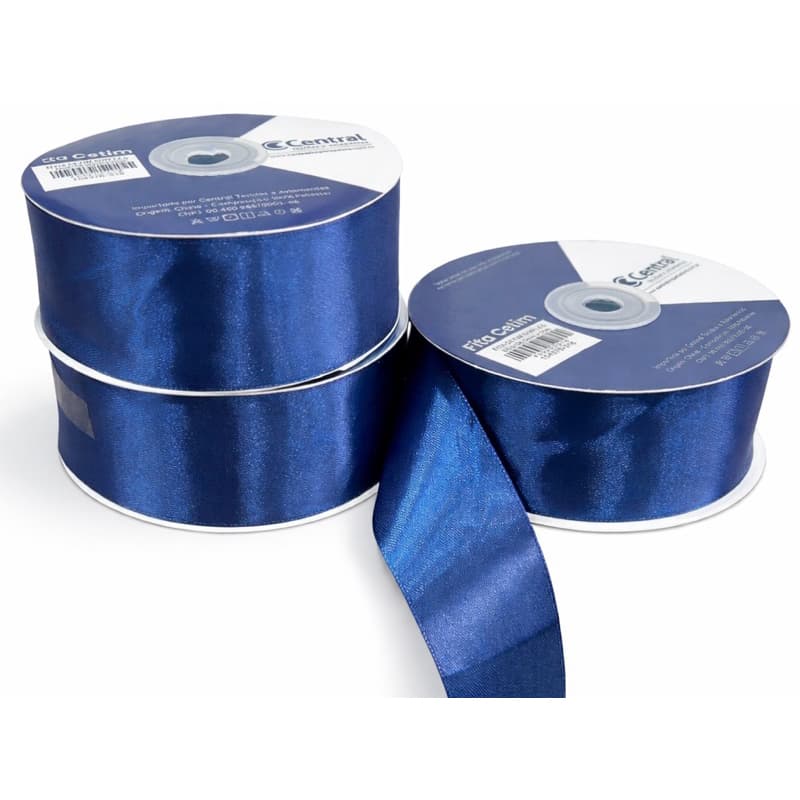 FITA DE CETIM 38 MM AZUL MARINHO - rolo com 50 metros face simples.